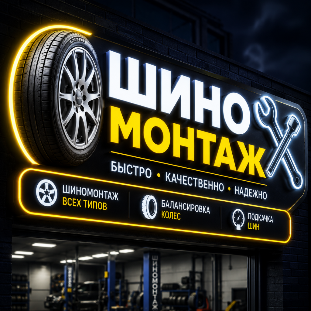 световая вывеска шиномонтаж