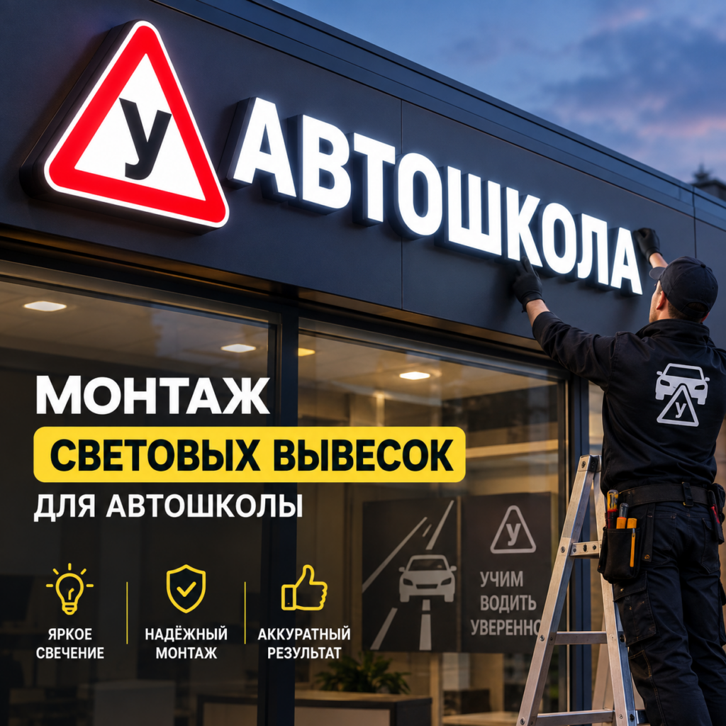 монтаж световых вывесок