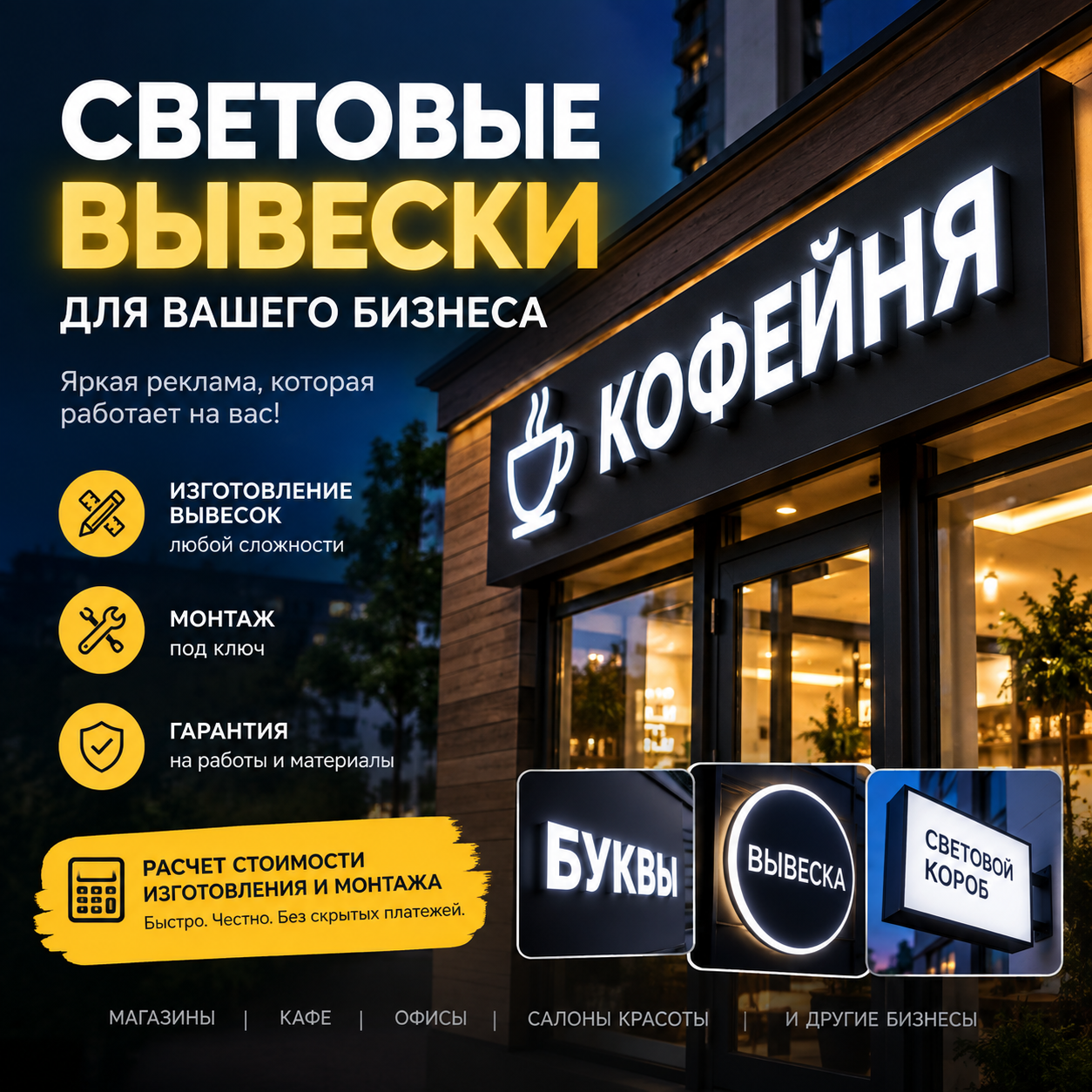 Световые вывески стоимость в Мариуполе — изготовление и монтаж для бизнеса