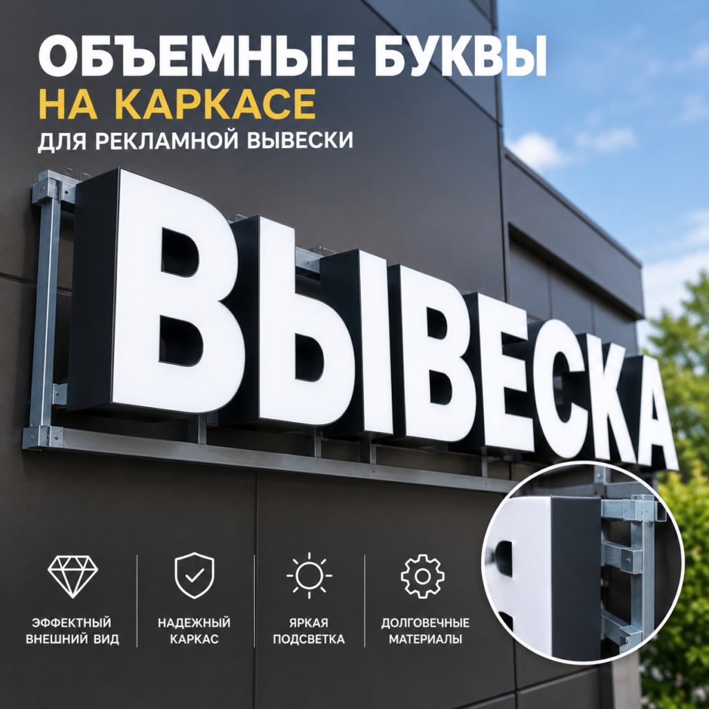 Объёмные буквы на каркасе для рекламной вывески